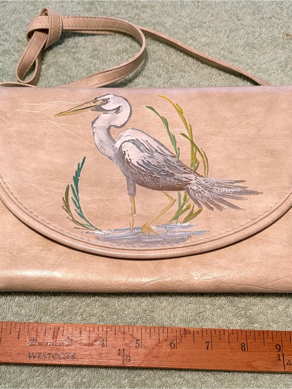 Vintage Key West Hand-Painted Heron Bird Crossbody Clutch Purse